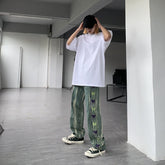 Men Jeans Retro Gradient Butterfly Embroidery Loose Washed-out Straight Wide Leg Pants